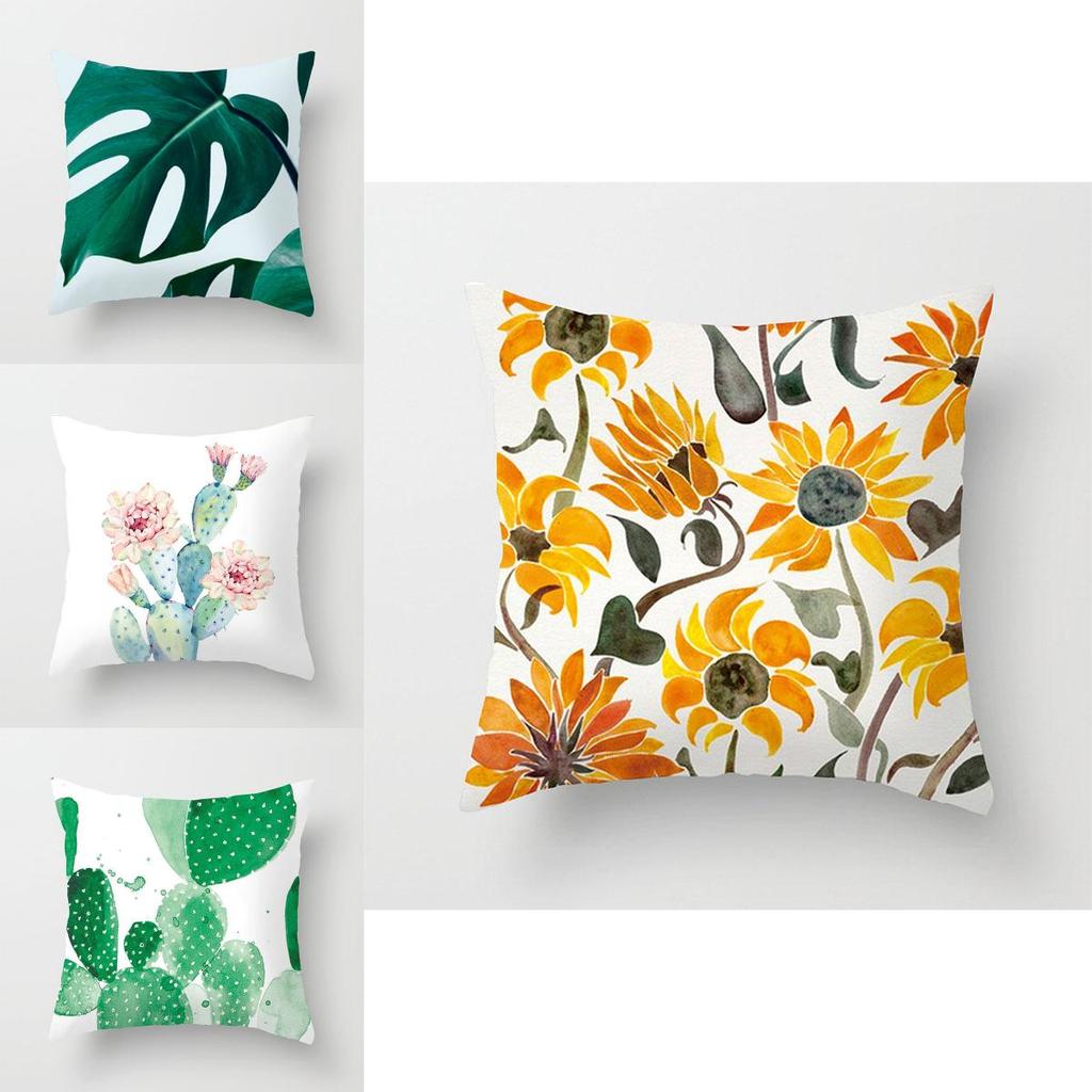 Elegant Green Tropical Plants Palm Tree Leaves Linen Pillow Case With Classic Design 18"x18