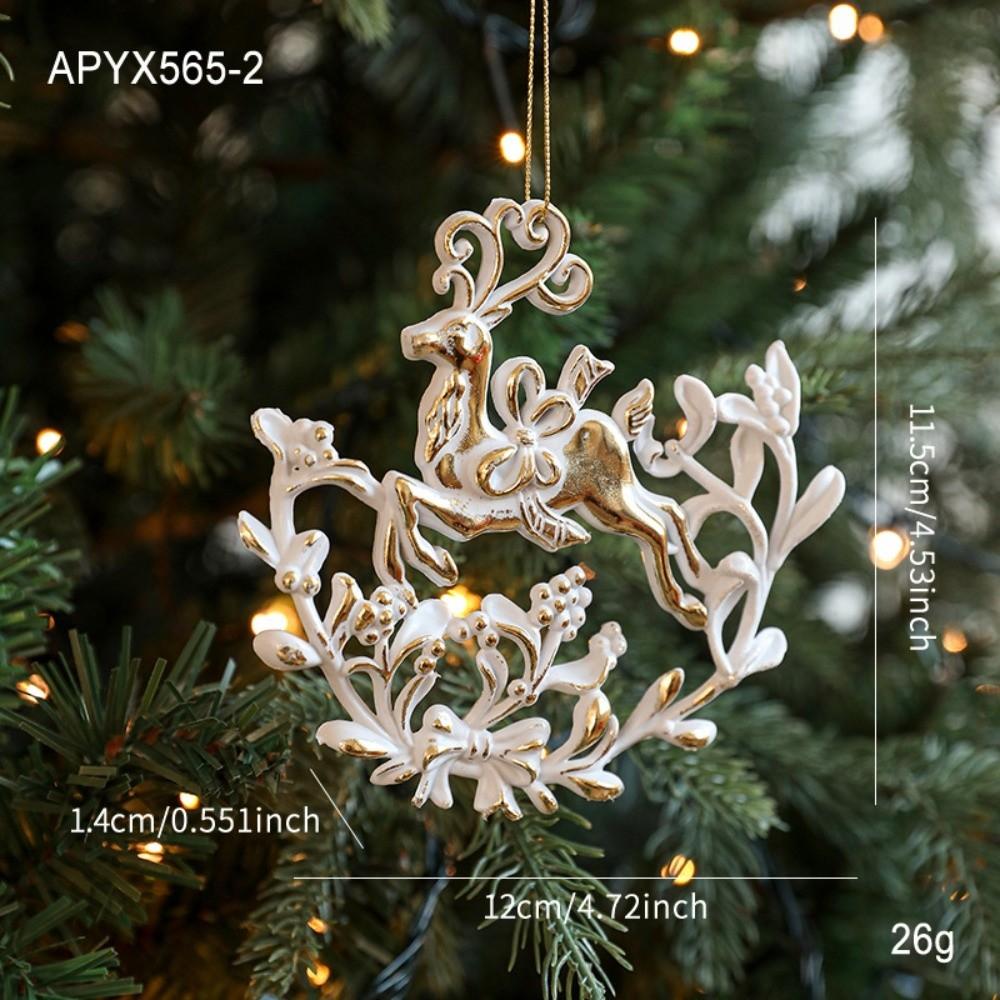 Festive Decor Plastic White Christmas Ornament Elk Snowflake Xmas Baubles Key Christmas Tree Ornament New Year Decoration