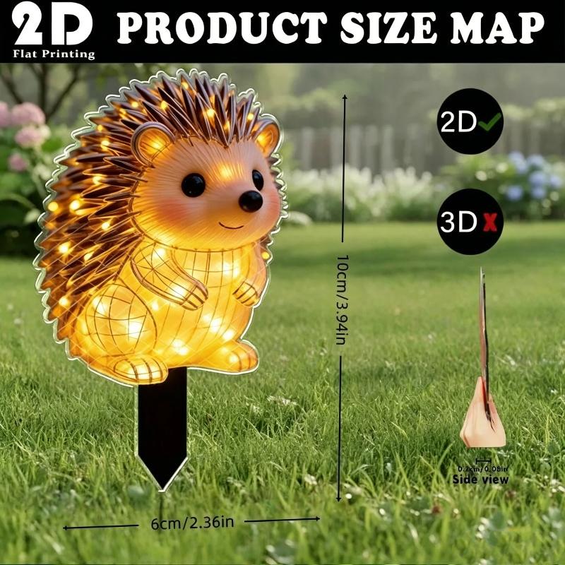 Solar Hedgehog Garden Decorative Stake Lights 2D Waterproof Bright LED Outdoor Lighting for Pathway Walkway Yard