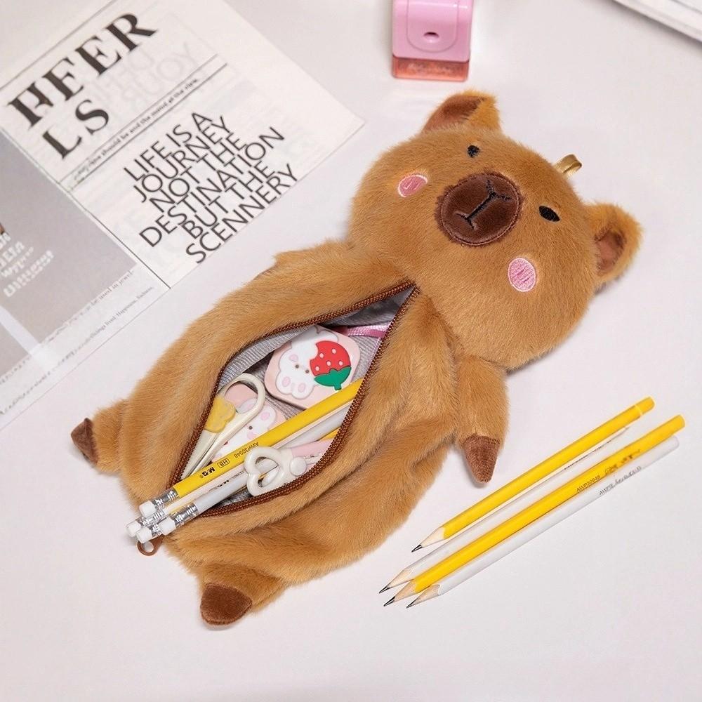 Cat Kitty Stationery Bag Large Capacity Cartoon panda Pencil Case Plush Capybara Pen Bag Girl Gift