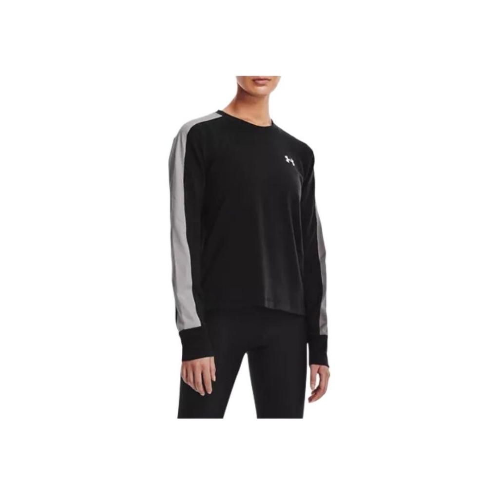 Under Armour Ua Rival Terry Colorblock Casual Breathable Crewneck Sweatshirt Women Tops Black 1370943-001