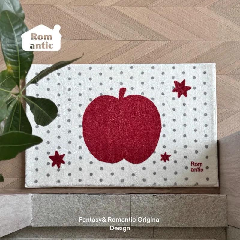 VIKAMA Soft Polka Dot Rug, Non-Slip Apple Print Doormat, Suitable for Bedrooms, Machine Washable Comfort Home Decor Rug