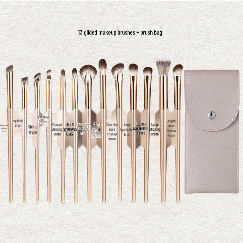 15-Piece Golden Eyeshadow Brush Set - Soft Hair Detail Brushes for Nose Shadow and Blending.