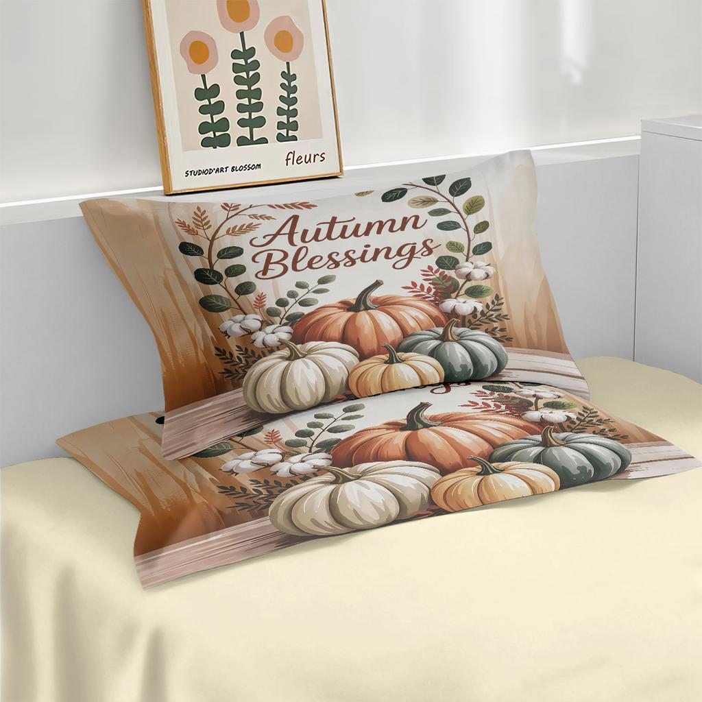 3pcs Autumn Harvest Festival Pumpkin Print Coreless Quilt Set Multiple Sizes Soft Living Room Decoration Machine Washable