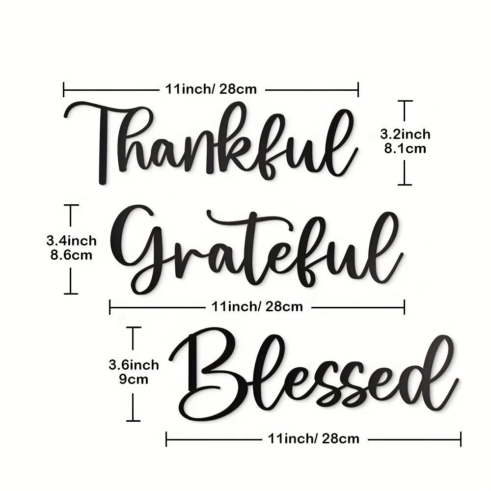 3pcs Grateful Blessed Metal Wall Art Set - Black Thankful Sign for Home Décor, Inspirational 'Be Grateful' Wall Art
