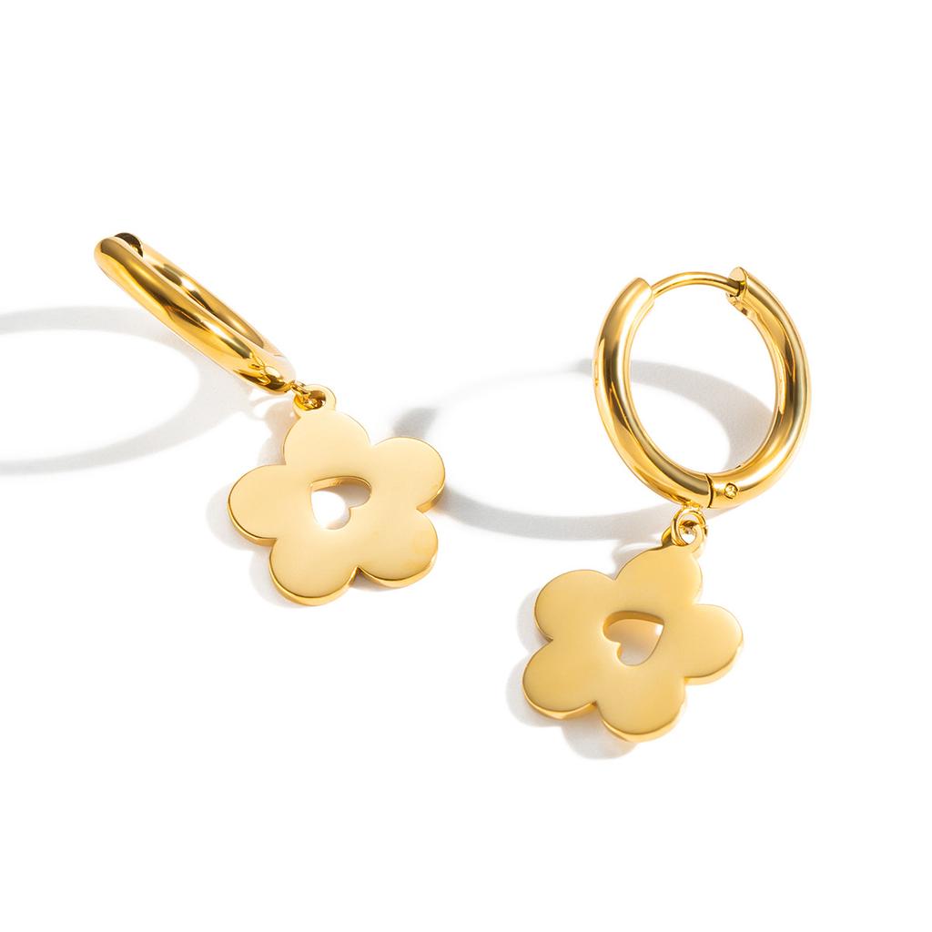 Fashion 18k Gold Earrings Flower Pendant Earrings