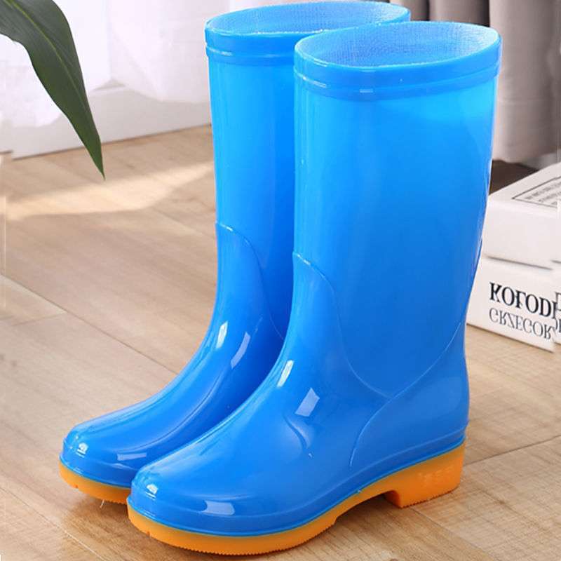 High rain boots rain shoes waterproof shoes glue shoe cover shoes women's fashion medium tube velvet cotton warm adult non-slip kitchen summer