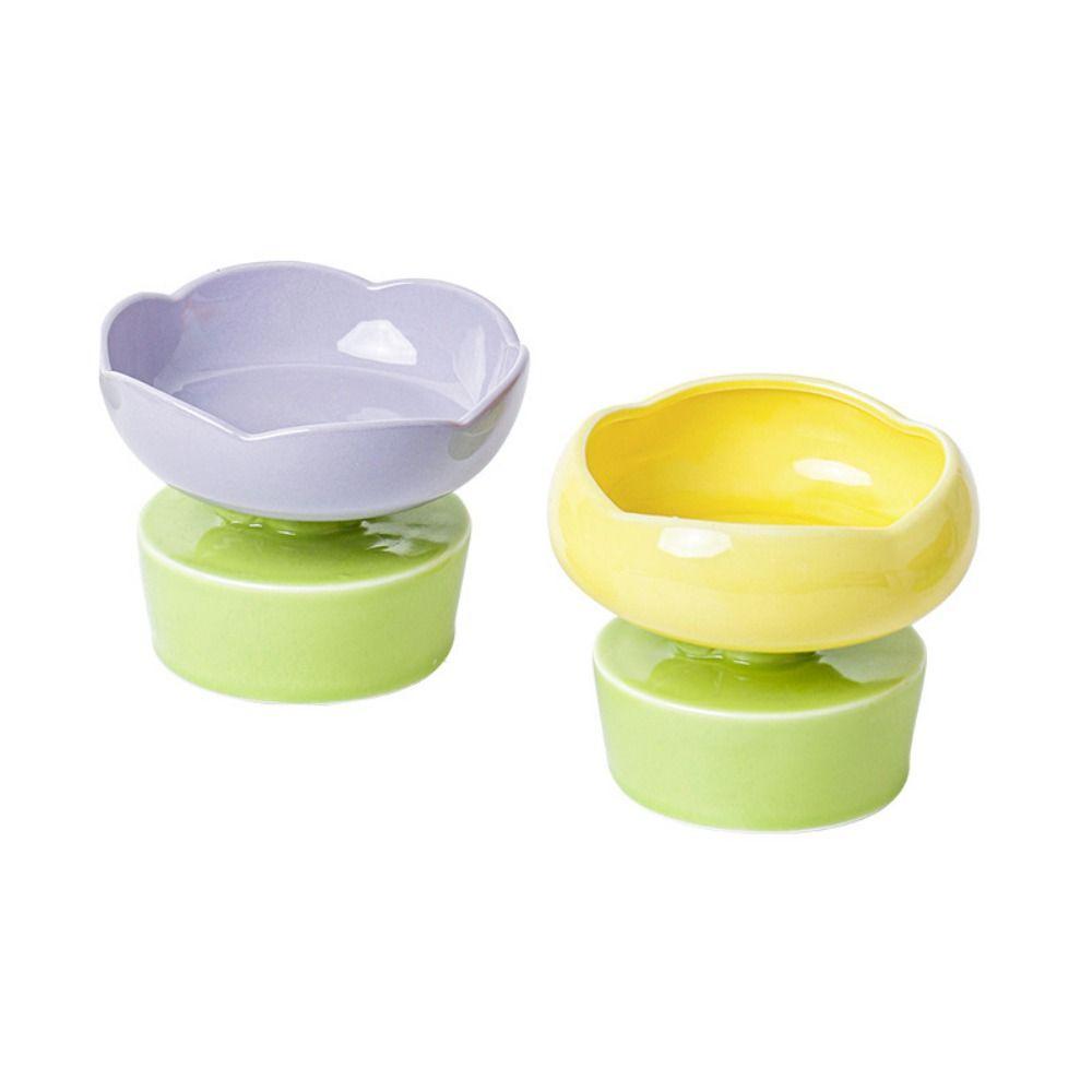 Ceramic Ceramic Cat Water Bowl Smooth Cat Food Bowl Puppy Feeder Flower Shaped Cat Bowl Dogs