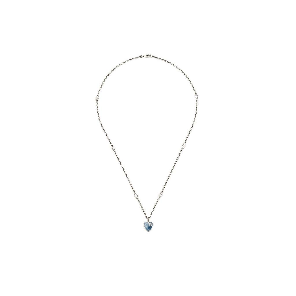 Gucci Epilogue Serie Ineinandergreifendes Doppel-G Emaille-Herz Halskette Damen Halskette Silber Blau 645545-J89B4-8490