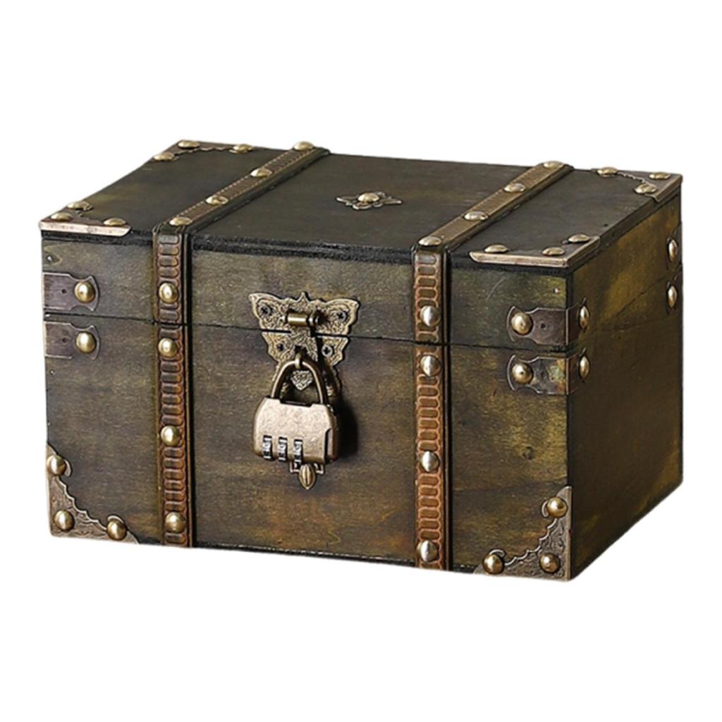 Jewelry Box Decorative Wooden Treasure Chest Vintage Storage with Lid Keepsake Rustic