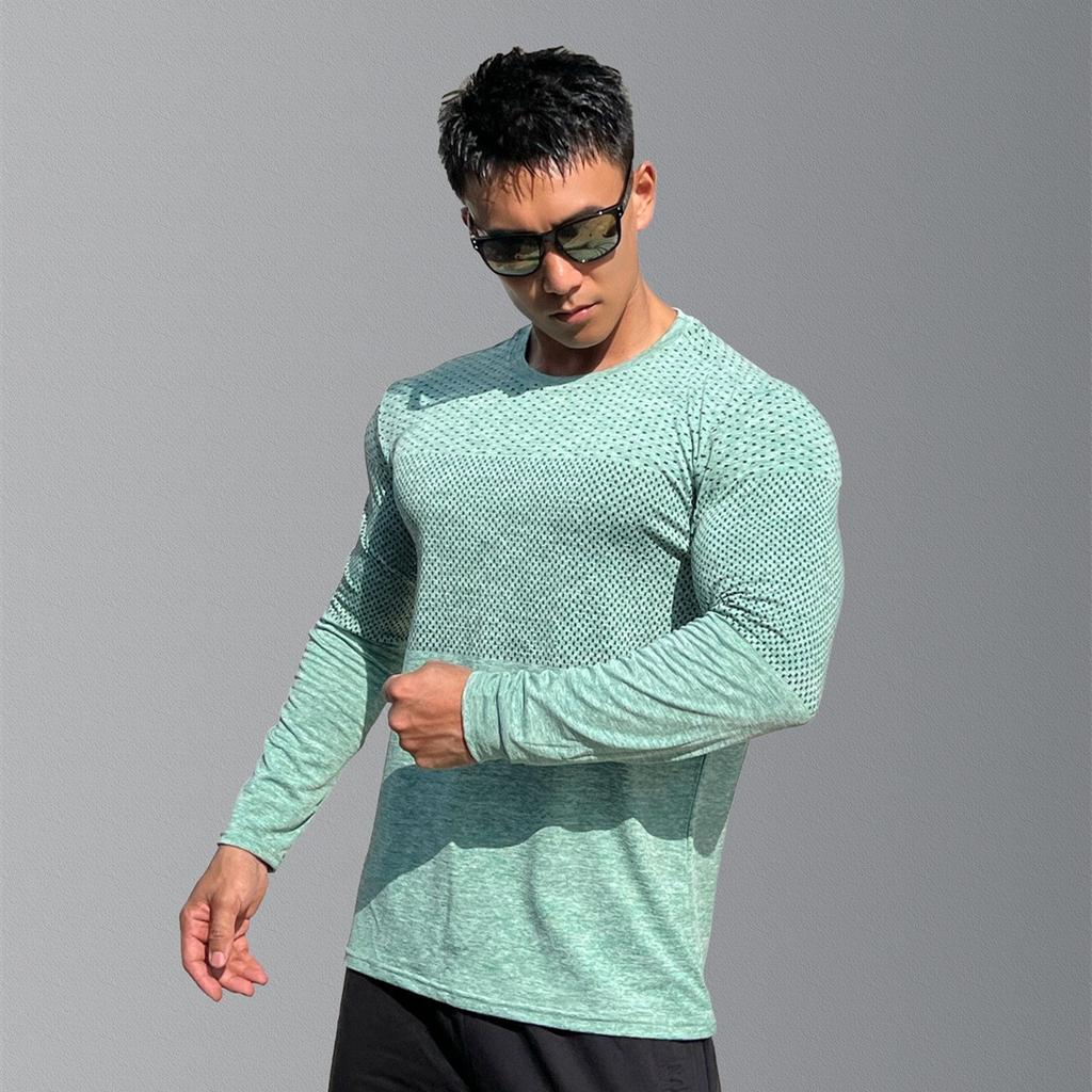 Long Sleeves Quick Dry T-shirt Men Gym Fitness Tees Tops Male Summer Bodybuilding Training Clothing