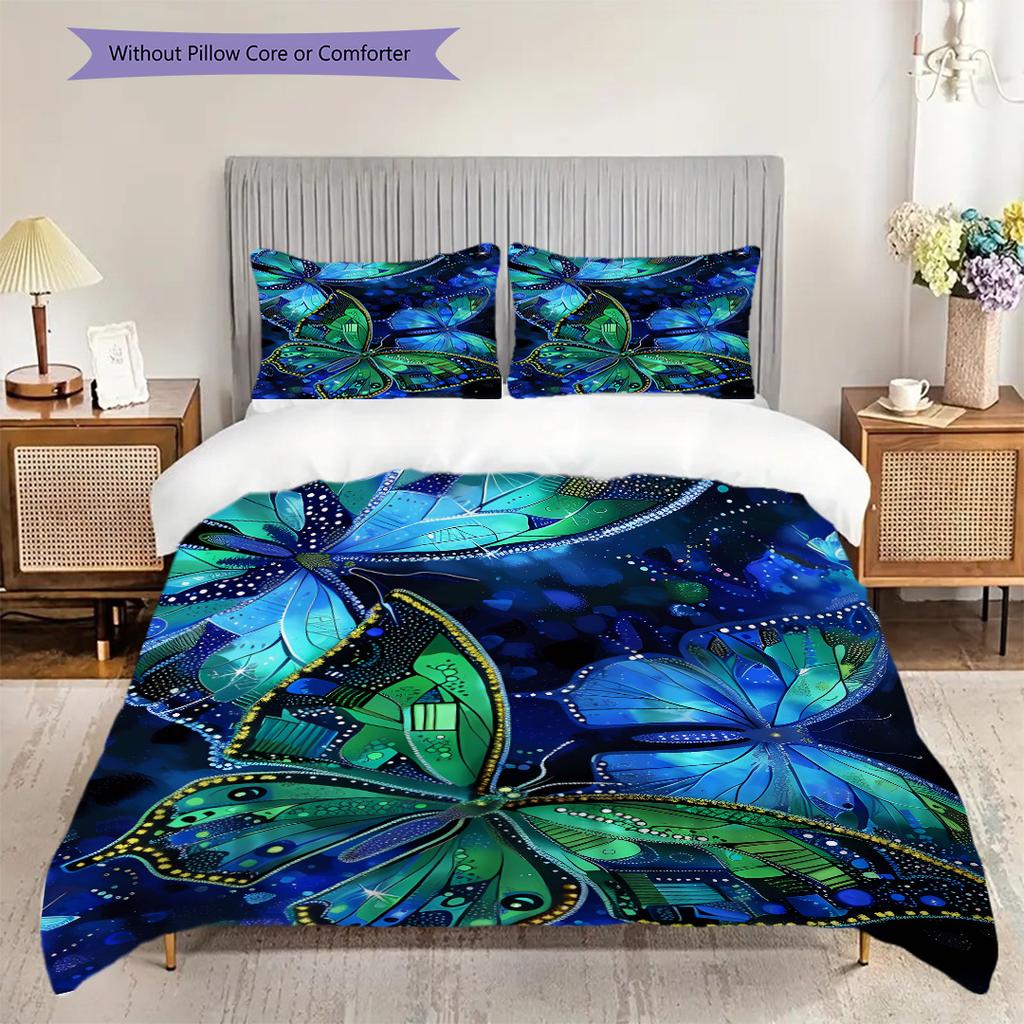 Flowers and Insects Pattern Bedding Quilt Set Quilt Cover Pillowcase Home Decoration Birthday Gift (1 * duvet cover + 2 * pillowcase, without core)