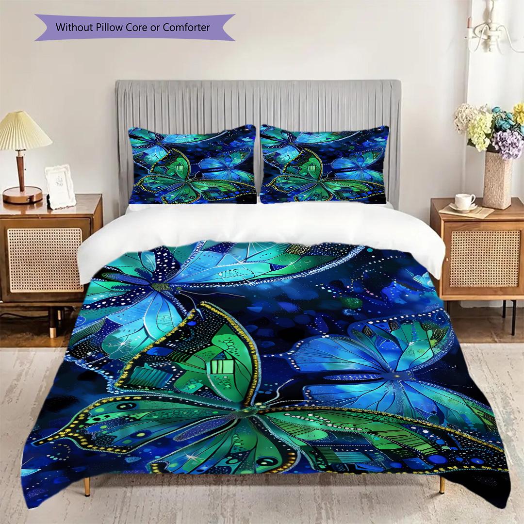 

Flowers and Insects Pattern Bedding Quilt Set Quilt Cover Pillowcase Home Decoration Birthday Gift (1 * duvet cover + 2 * pillowcase, without core) 135x200cm