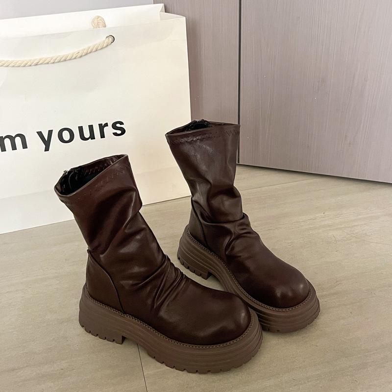 Popular brown British platform Martin boots women's 2025 new summer height increase versatile Maillard short boots