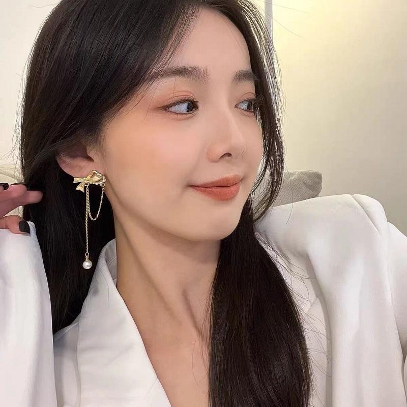 Long Tassel Bow Drop Earrings For Women Fashion Girl Ear Pendants Boho Decor Dangle Pearl Earrings 2022 Trend Jewelry