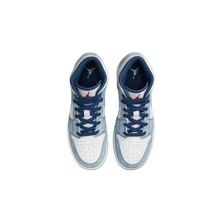 Air Jordan 1 Mid SE GS French Blue Kids Sneakers White Light-Steel-Grey Fire-Red DR6235-401