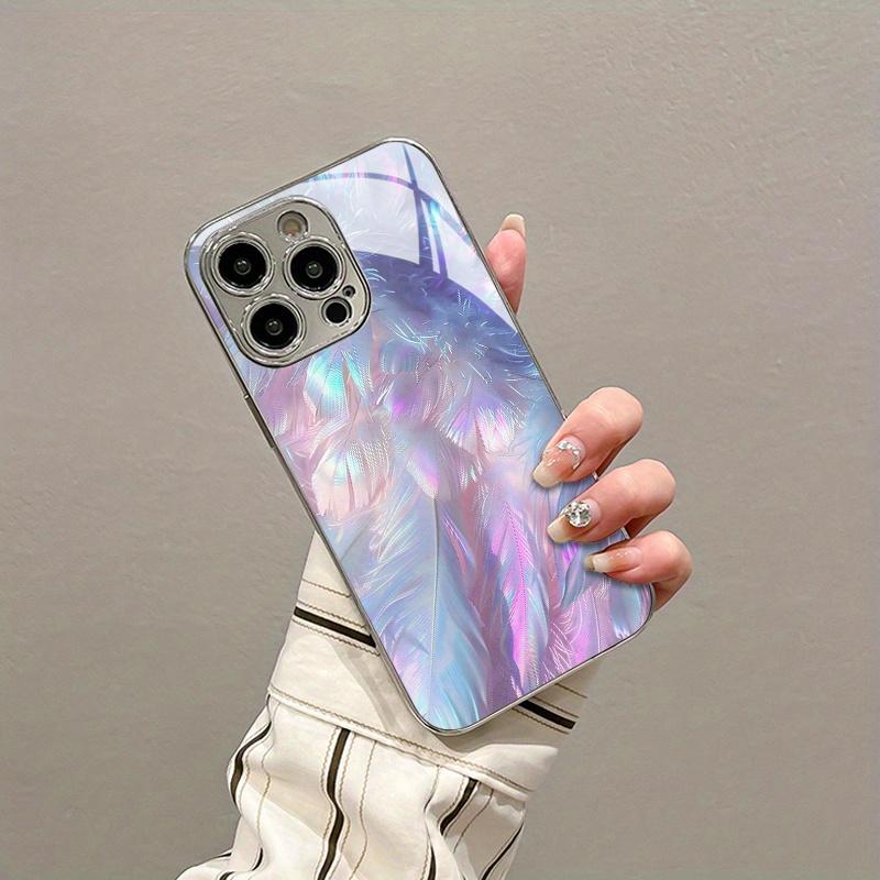

Цветной стеклянный чехол для телефона с узором из перьев, подходит для iPhone 17 16 15 14 13 12 11 Pro/Max/Plus, противоударный For iPhone 11PROMAX