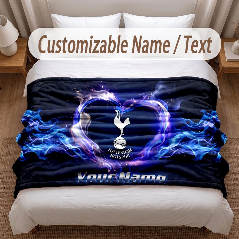 Tottenham Hotspur FC Printed Flannel Blanket Custom Name Text Soft Warm Throw For Bedroom Holiday Gift