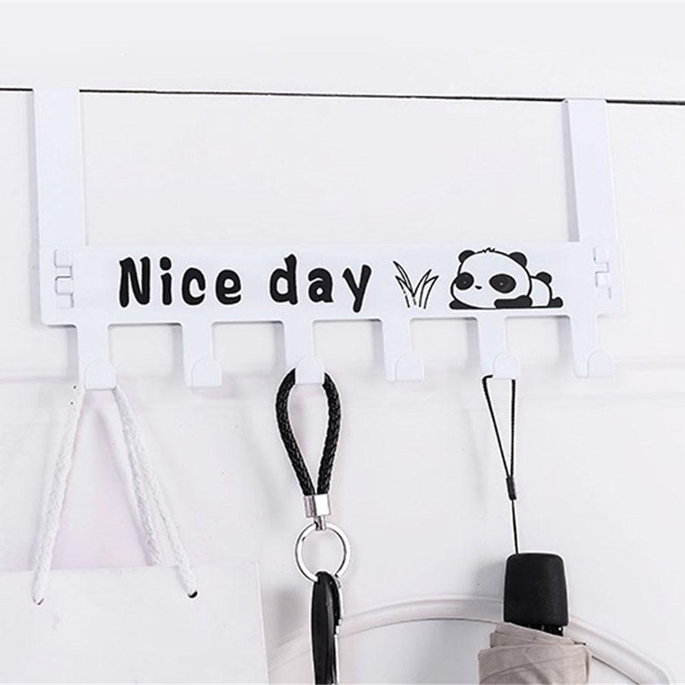 Door Hook Hanger 6 Hooks Punch Free For Coats Hats Scarves Towels Carbon Steel 1pc