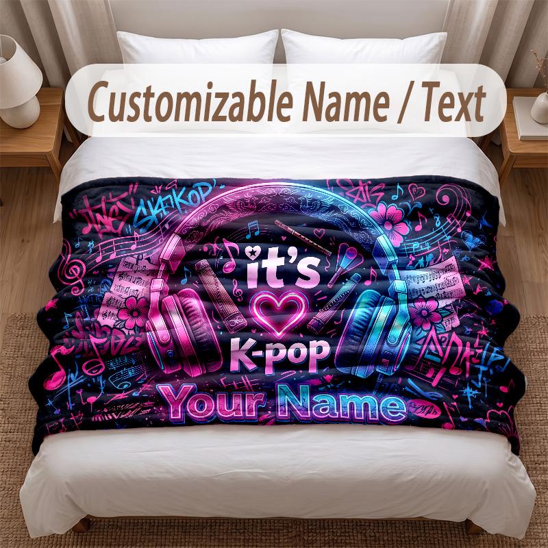 Music DJ Theme Soft Blanket Personalized Custom Name Text Print Warm Blanket Home Sofa Bedroom Decor