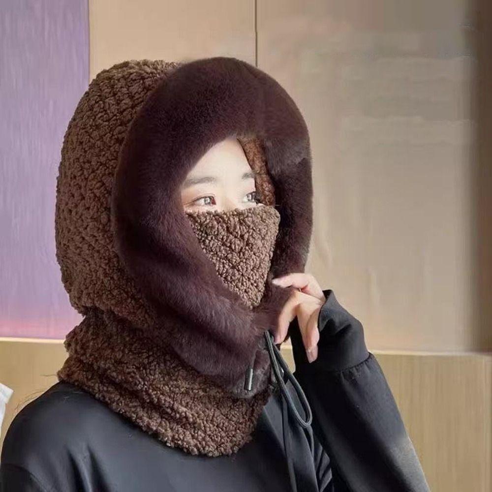 Thickened Beanies Cap Plush Ear Protection Hat Fashion Integrated Scarf Hat Set  Outdoor