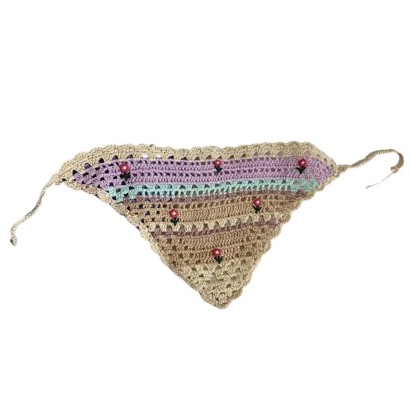 

French Style Crochet Headscarf Hairband for Women Hair Bandannas Decorative Ethnic Headbands Bohemian Flower Hair Scarf