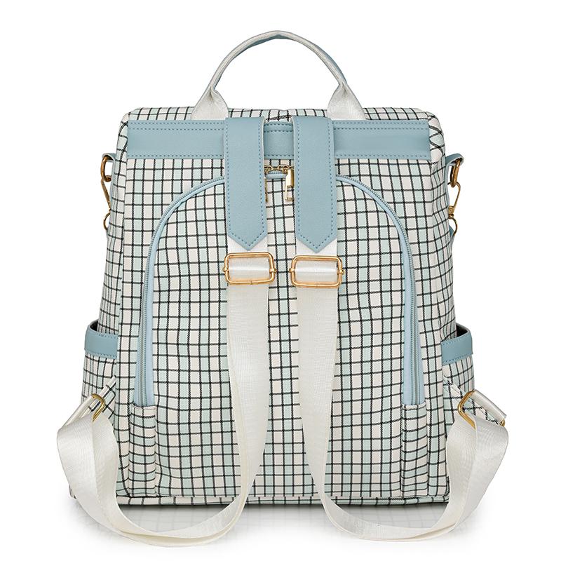 Rucsac antifurt pentru femei Geantă de umăr multifuncțională în carouri Rucsac de călătorie cu trei scopuri