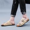 2025 Men Leather Beach Sandals and Slippers Men Beach Cross Cork Slippers Summer Solid Color Non-slip Leather Slide Shoe