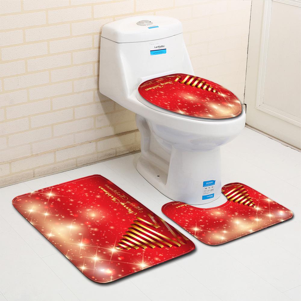 Christmas Bathroom Floor Mat Toilet Three-Piece Set