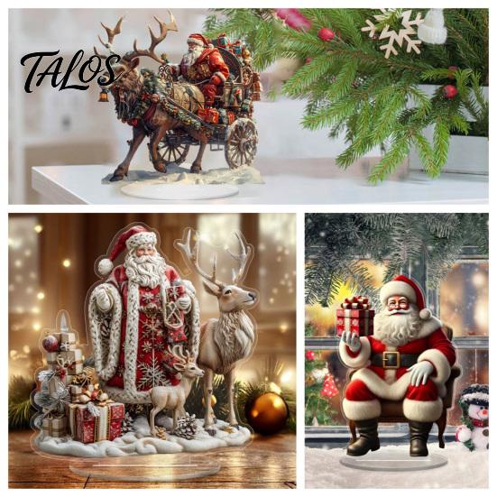 Christmas Window Sill Ornament Santa Claus Ornament, Retro Reindeer Acrylic Decoration, Moisture Proof Double Sided Desktop Figurines for Holiday Home