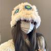 Fashion Rabbit Fur Patchwork Knit Bucket Hat Women Warm Fall Winter Large Head Size Face Slimming