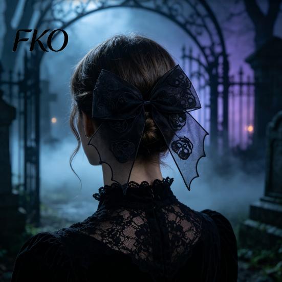 Mesh Bow Hair Clip Halloween Bat Spring Clips, Black White Lace Spider Web Unique Hairpin Barrettes, Gothic Dark Style for Women Cosplay Costume
