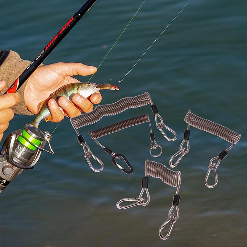 Verstärktes Lanyard zum Spinnfischen 49 Litzen Stahldraht verdrilltes Halteband 1,5-3M Teleskopische Ausrüstungssicherung mit Karabinern