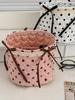 YT New Bowknot Polka Dot Desktop Organizer Storage Box, Miscellaneous Item Storage Basket, Large Polka Dot Quilted Cylinder