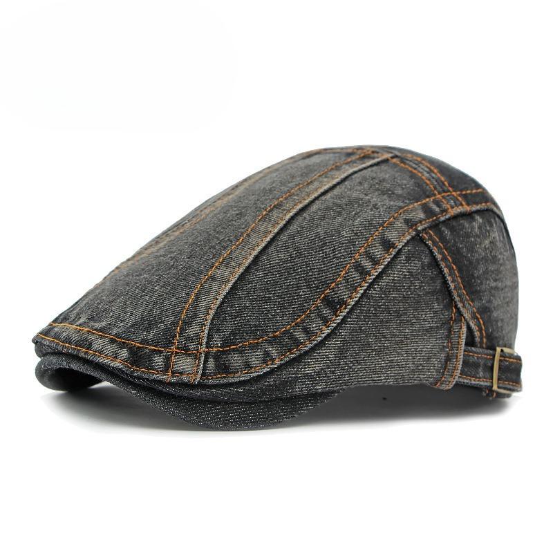 

Vintage Washed Denim Beret for Men Women British Style Stitching Flat Cap Casual Newsboy Hat Adjustable Duckbill Cap All Seasons 55-60cm чёрный