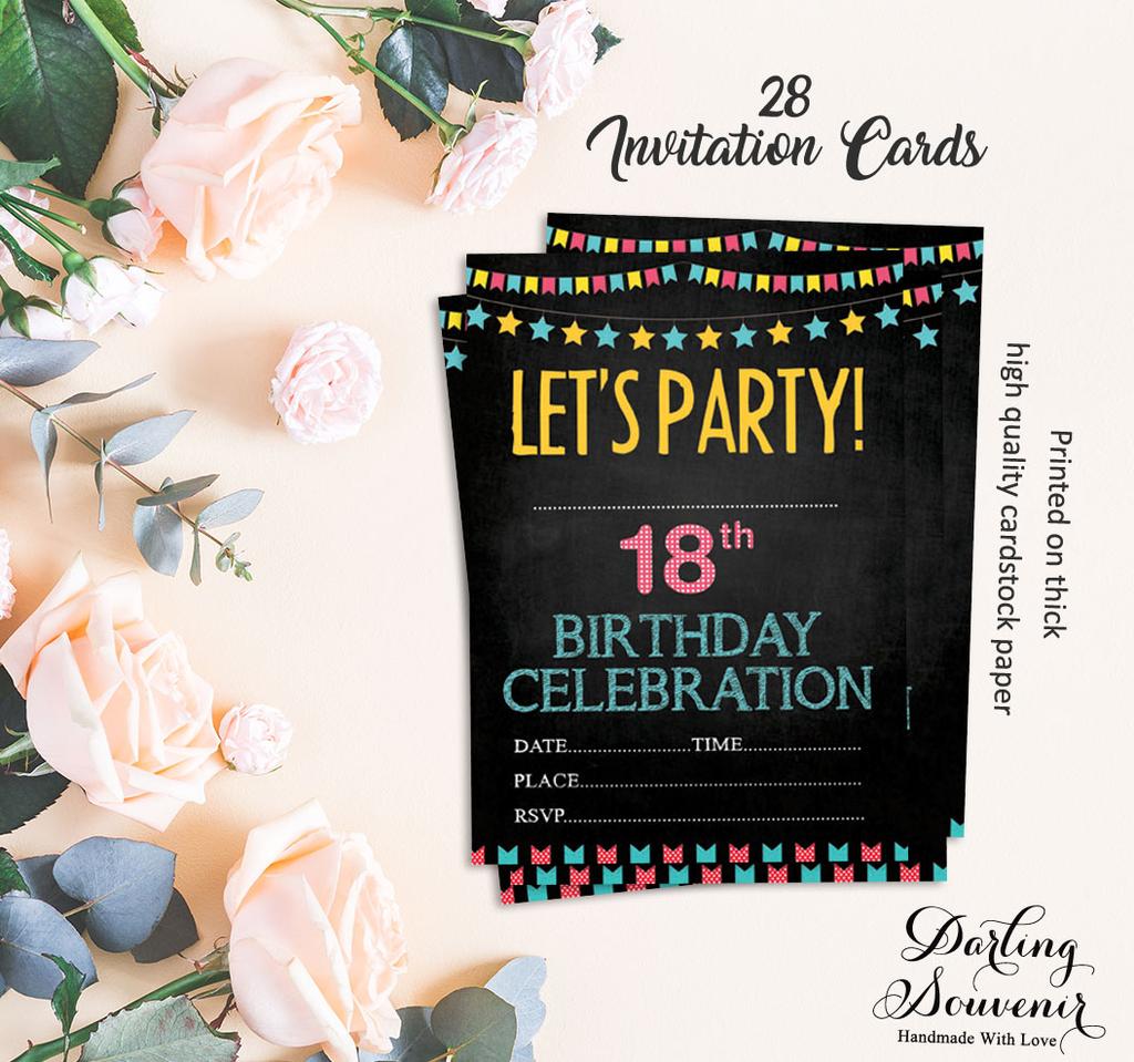 Darling Souvenir Black Birthday Invitation Card 28 Pcs Fill or Write In Blank Invites Printable Party Supplies 5 X 7