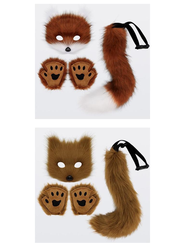Handmade Halloween Fox Costume: Mask, Gloves & Plush Tail