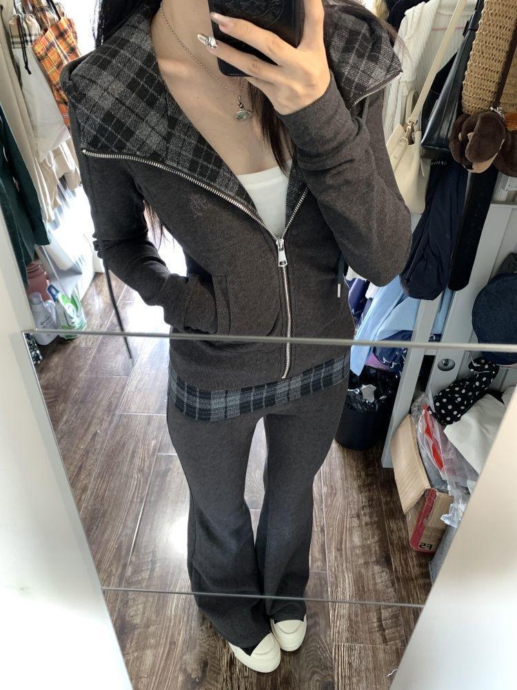 Korean Style Hooded Cardigan & High-Waisted Long Pants Set for Women - Autumn/Winter Fashion