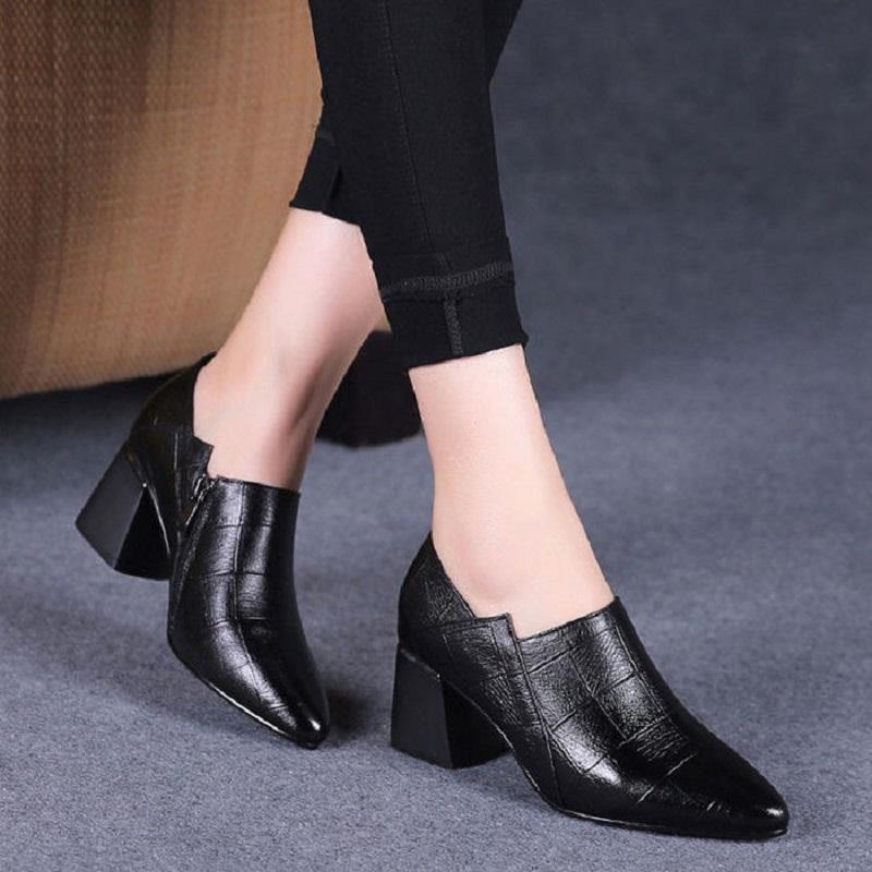  botas femininas women fashion black pointed toe square heel autumn short boots lady casual comfort spring boots a6036
