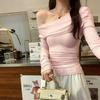 2026 Autumn Off-Shoulder Long-Sleeve Korean Style T-shirt for Women - Simple and Elegant