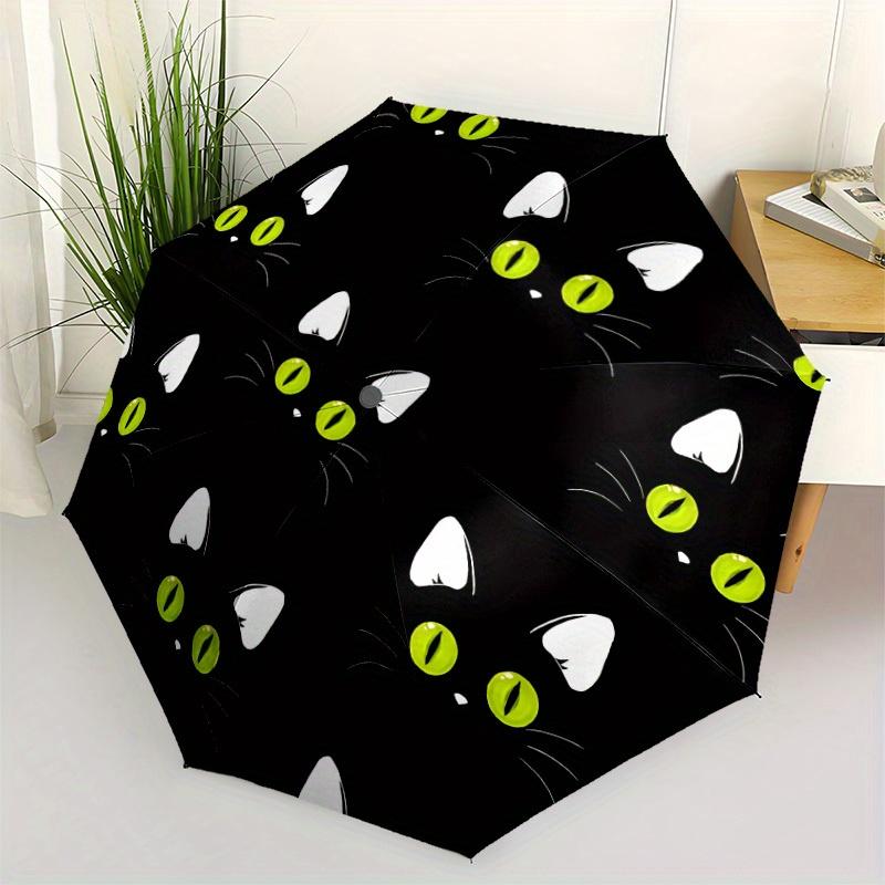 1pc Black Cat Pattern Automatic Open, Sturdy Iron Frame, Compact Folding Design, All-Season Portable Umbrella for Women & Men, Outdoor Umbre