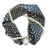 Magnetic Clasp Pearls Chain Necklace Floral Satins Scarf Elegant Silk Skinny Narrow Neckerchief for Fashionable Women