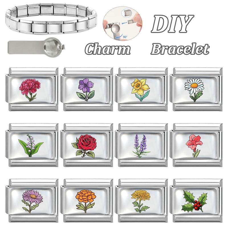 Fashion Violet Rose Daisy Sunflower Lavender Flowers Italian Beads Fit 9mm Stainless Steel Bracelet Making DIY Charm Jewelry