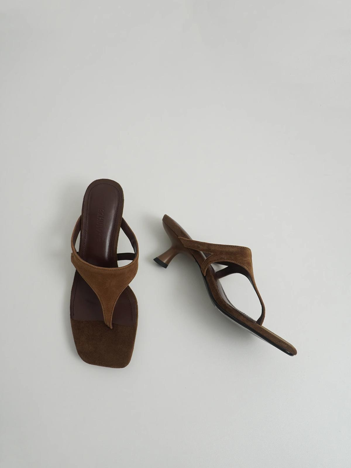 

Ladies Flats Shoes French minimalist temperament toe stiletto sandals wear flip-flops versatile word 40 темно-коричневого