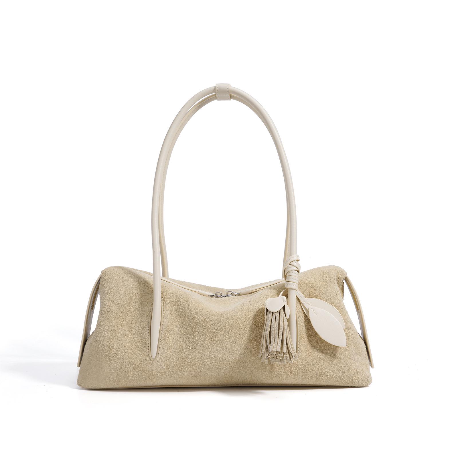 

Pillow Bag: Matte Suede Retro Underarm Tote, Cowhide, Large Capacity for Autumn/Winter 36x10x14 cm ваниль