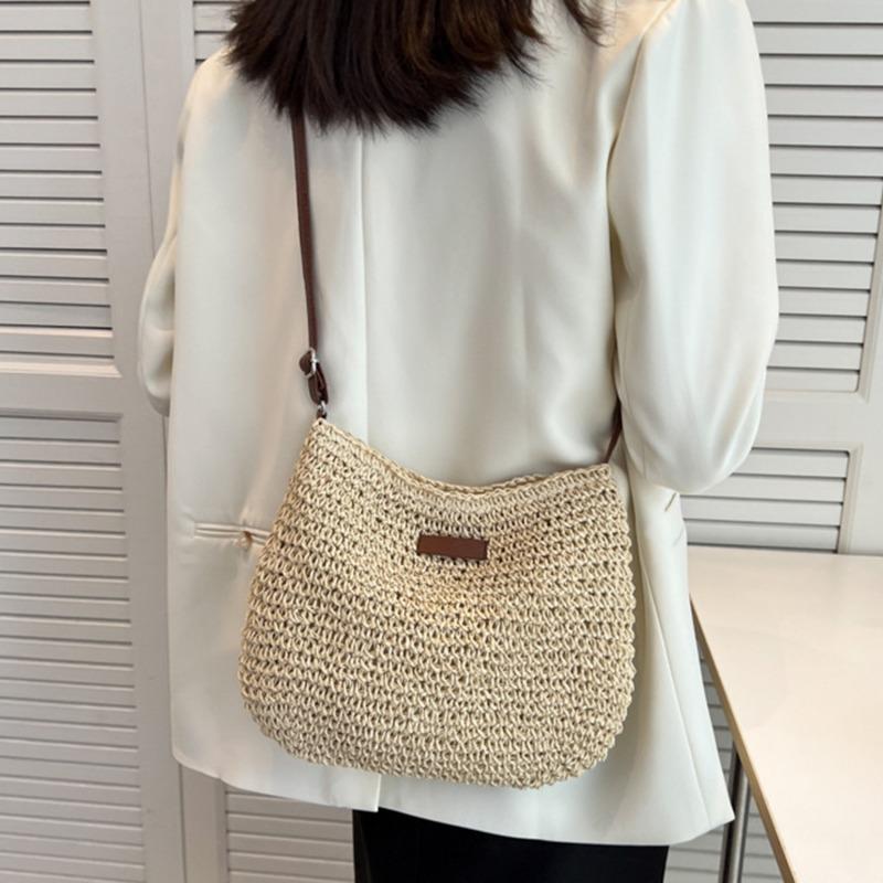 Women's Straw Crossbody Bag - Woven Beach Shoulder Purse For Summer Vacation & Shopping 