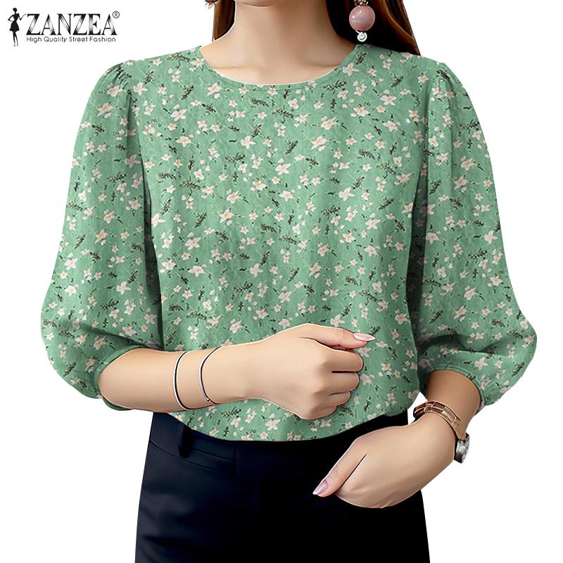 

ZANZEA Женская повседневная блузка с круглым вырезом и рукавом 3/4 с цветочным принтом 4XL