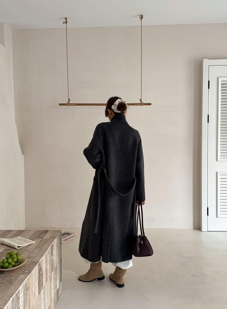 Stand Collar Belted Elegant Double-Sided Wool Coat - Women's Autumn/Winter 2025 Collection