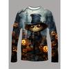 Men Long Sleeve T‑Shirt Scarecrow Pumpkin Castle 3D Print Halloween Party Gothic Casual Top