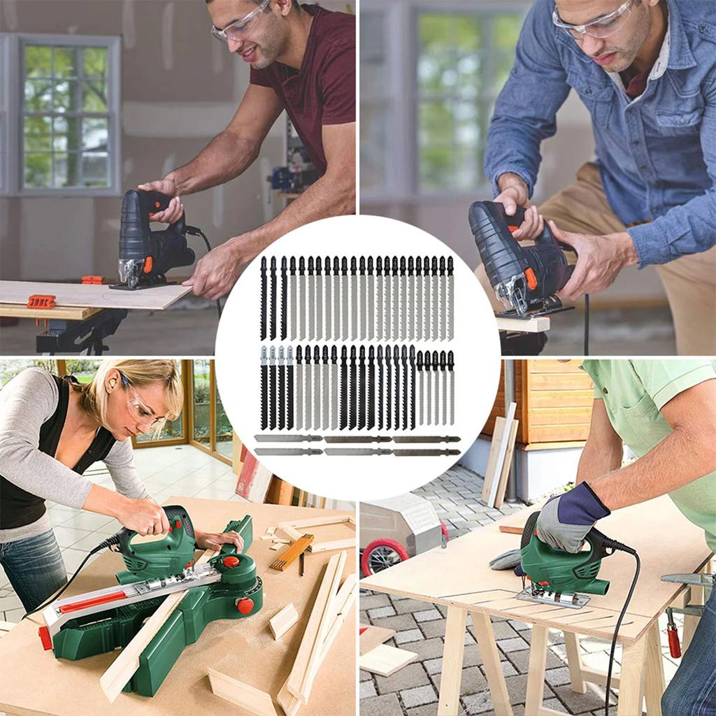 52PCS/Set Saw Blade Set HCSl Assorted Saw Blades with T-shank Sharp Fast Cut Down Saw Blade for Wood Metal Plastic Metal Cutting